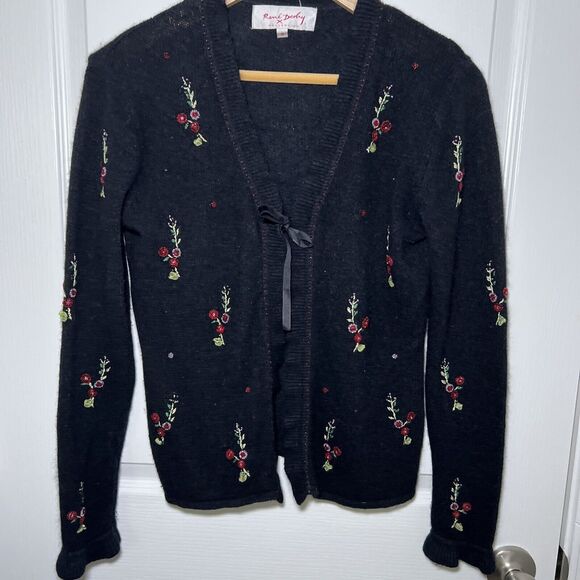 Rene Derhy Vintage Cardigan Size Small Silk Lambswool Angora Blend Beaded Black - Picture 1 of 9